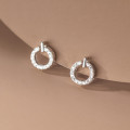 A38549 s925 sterling silver rhinestone circle stud simple elegant hollowed earrings