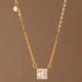 A40188 s925 silver simple elegant square rhinestone geometric necklace