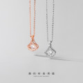 A32405 s925 sterling silver chic rhinestone fanshape pendant necklace