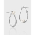 A39846 elegant grade hollowed oval pearl s925 sterling silver stud earrings