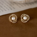 A39105 s925 silver rhinestone wrap bar artificial stud elegant earrings