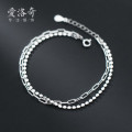 A33377 s925 sterling silver simple doublelayer plate square geometric charm bracelet