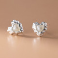 A40842 s925 sterling silver heart wrinkled stud design heartshape earrings
