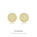 A35669 s925 sterling silver vintage fashion braided gold hollowed earrings