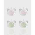 A43294 design bear pink crystal stud sterling silver s925 earrings