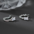 A40843 s925 sterling silver white rhinestone chain bar design unique earrings