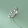 A42306 s925 sterling silver trendy sweet rhinestone tree leaf double layered design ring