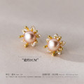 A38380 s925 sterling silver rhinestone flower stud vintage design elegant earrings