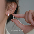 A43482 s925 sterling silver trendy sweet unique rhinestone initial stud earrings