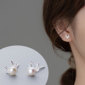 A44851 s925 sterling silver stud christmas deer pearl rhinestone earrings