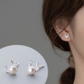 A35890 s925 sterling silver christmas deer pearl earrings