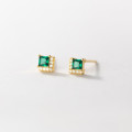 A36607 925 sterling silver emerald square rhinestone earrings