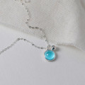 A44257 s925 sterling silver simple geometric circle blue artificial glass necklace