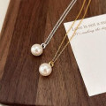 A43708 sterling silver pearl simple elegant necklace