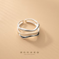 A32103 s925 sterling silver chic doublelayer irregular weave bar ring