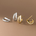 A37903 s925 sterling silver double doublelayer layered rhinestone bar stud earrings