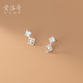 A33229 s925 sterling silver chic simple rhombic rhinestone pearl trendy sweet geometric earrings