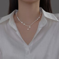 A44979 s925 silver pearl heart elegant sweet fringe necklace
