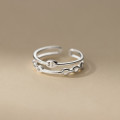 A44156 s925 sterling silver minimalist hollowed double layered chain bar ring