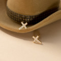 A44407 s925 sterling silver dainty simple sparkling rhinestone cross stud earrings