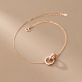 A34293 s925 sterling silver rhinestone double anklet trendy simple adjustabl bracelet