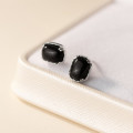 A37440 s925 sterling silver oval black agate stud design elegant earrings