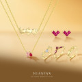 A46348 s925 sterling silver heart stud earrings unique ring set necklace