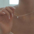 A39898 sterling silver cubic zirconia simple necklace