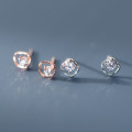 A41534 s925 sterling silver cute trendy square rhinestone stud hollowed simple design earrings