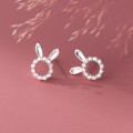 A38121 s925 sterling silver stud trendy rhinestone rabbit hollowed sweet earrings