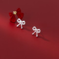 A33213 s925 sterling silver simple rhinestone bow earrings