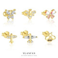 A45508 s925 sterling silver unique butterfly stud cubic zirconia simple trendy earrings