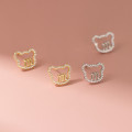 A42984 s925 silver bear hollowed initial rhinestone trendy necklace