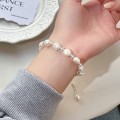 A45963 s925 silver trendy sweet dainty simple pearl charm bracelet