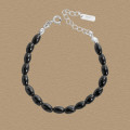 A44298 black agate beaded charm sterling silver s925 bracelet