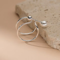 A40956 sterling silver artificial pearl double layer trendy ring