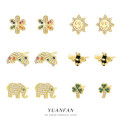 A43006 s925 sterling silver unique stud design flower sun bee earrings