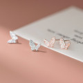 A44914 s925 sterling silver sparkling rhinestone symmetric butterfly earrings