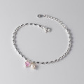 A44131 s925 silver beaded fashion pink rhinestone pearl charm bracelet