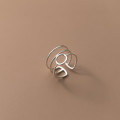 A34367 s925 sterling silver layered circle chic geometric fashion adjustable ring