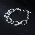 A34211 s925 sterling silver simple doublelayer hollowed oval charm bracelet