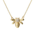 S0016 cute 925 sterling silver rhinestone bee pendant necklace